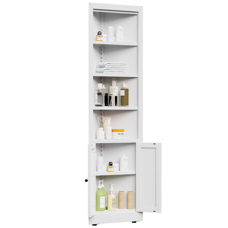 Tall Corner Storage Cabinet With 2 Doors, 5-Tier With Adjustable Shelves, Freestanding - White