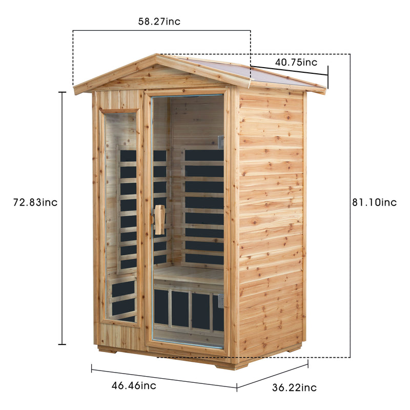 2 Person Far Infrared Old Fir Outdoor Sauna Room - Natural