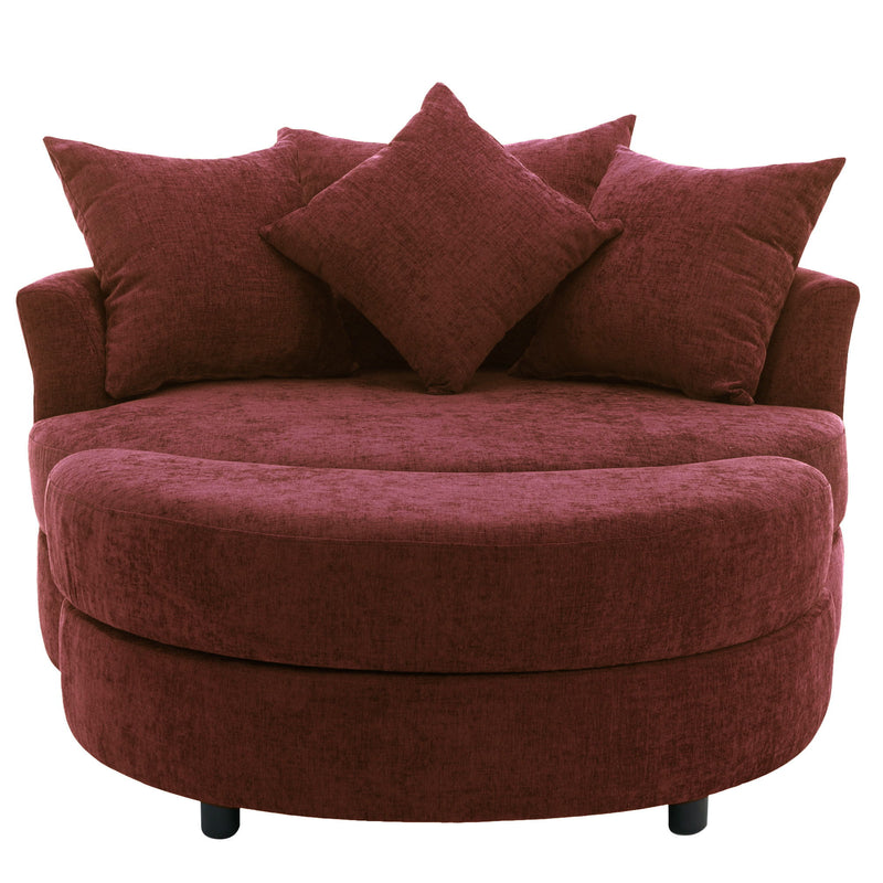360° Swivel Accent Barrel Chair With Storage Ottoman & 4 Pillows, Modern Leisure Chair Round Accent For Living Room