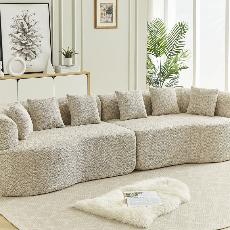 Curved Sectional Oversized Bone Free Cloud Sofa With 6 Pillows, 4 Seater With Deep Seat - Light Khaki