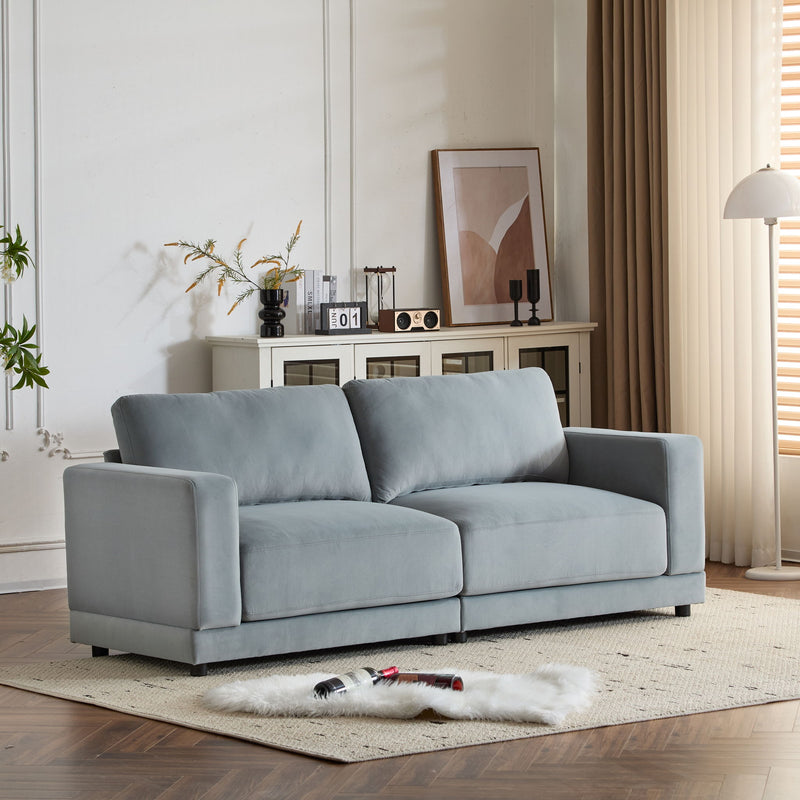 Modern Square Arm Sofa With Soft Fabric Upholstery, Deep Cushions