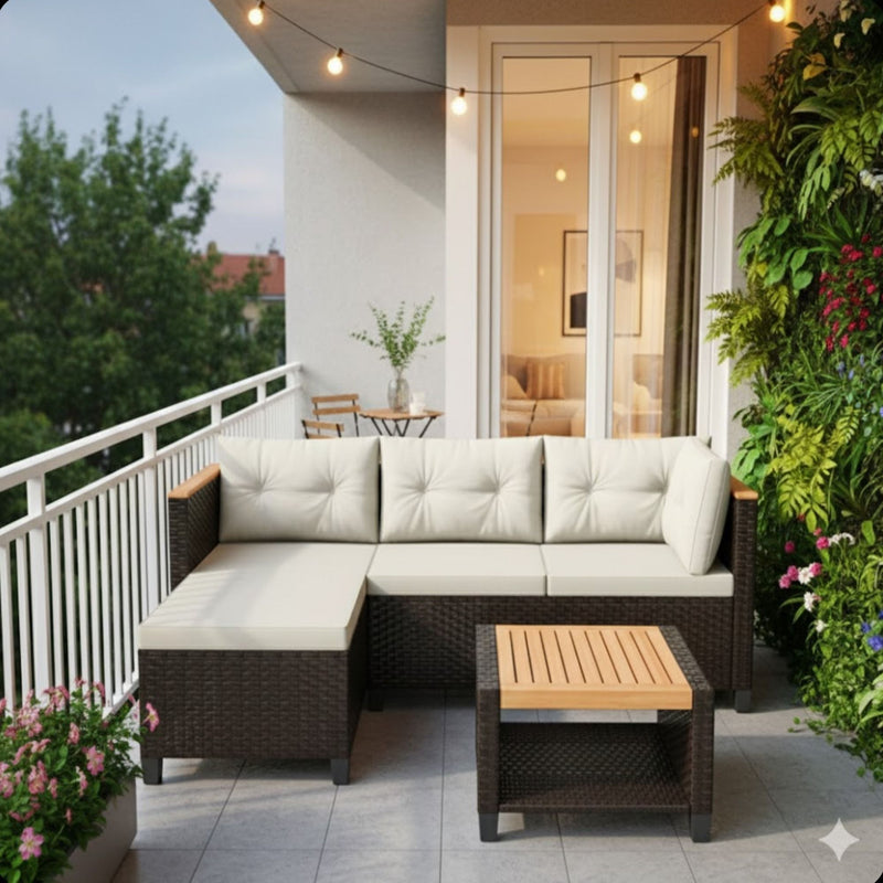 L-Shaped Patio Set With Cushions And Storage Table
