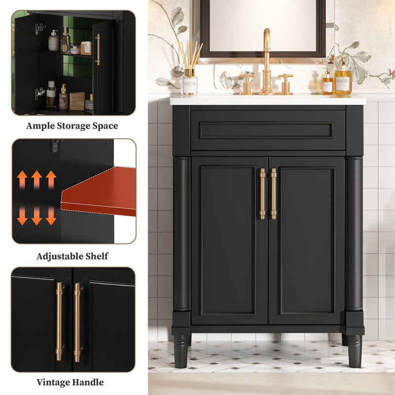 Bathroom Vanity With Integrated Sink, 2 Door Cabinet, Single Sink For Small To Medium Bathrooms