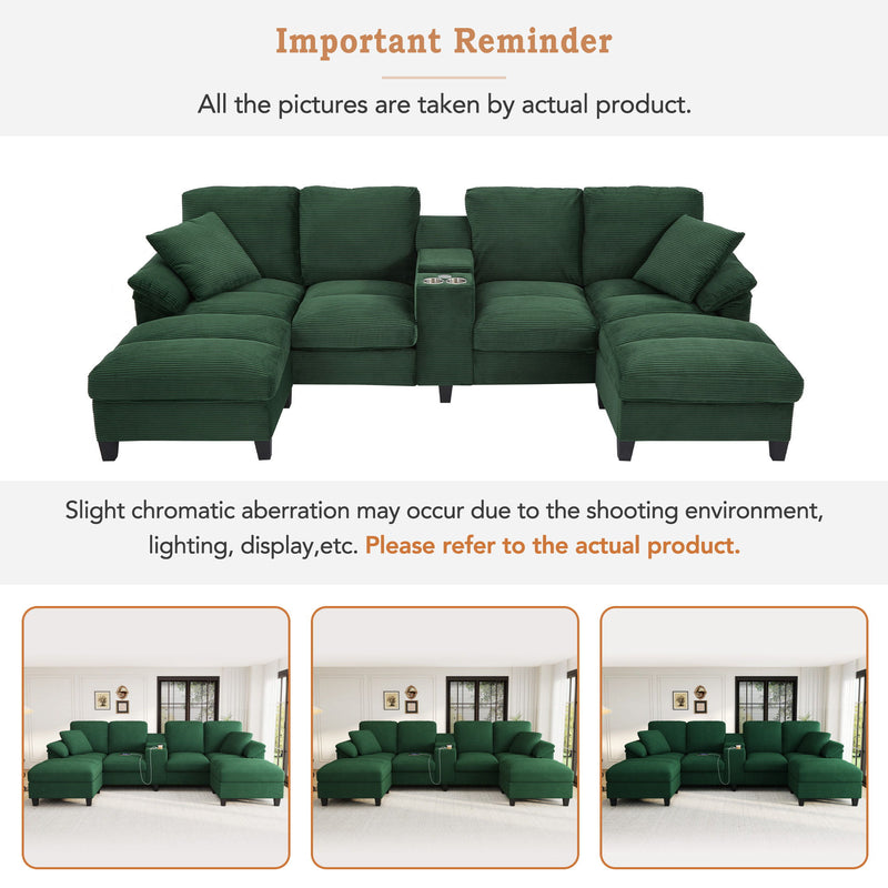 Modern U - Shaped Sectional Sofa With Storage Ottomans, USB Ports, And Cup Holders