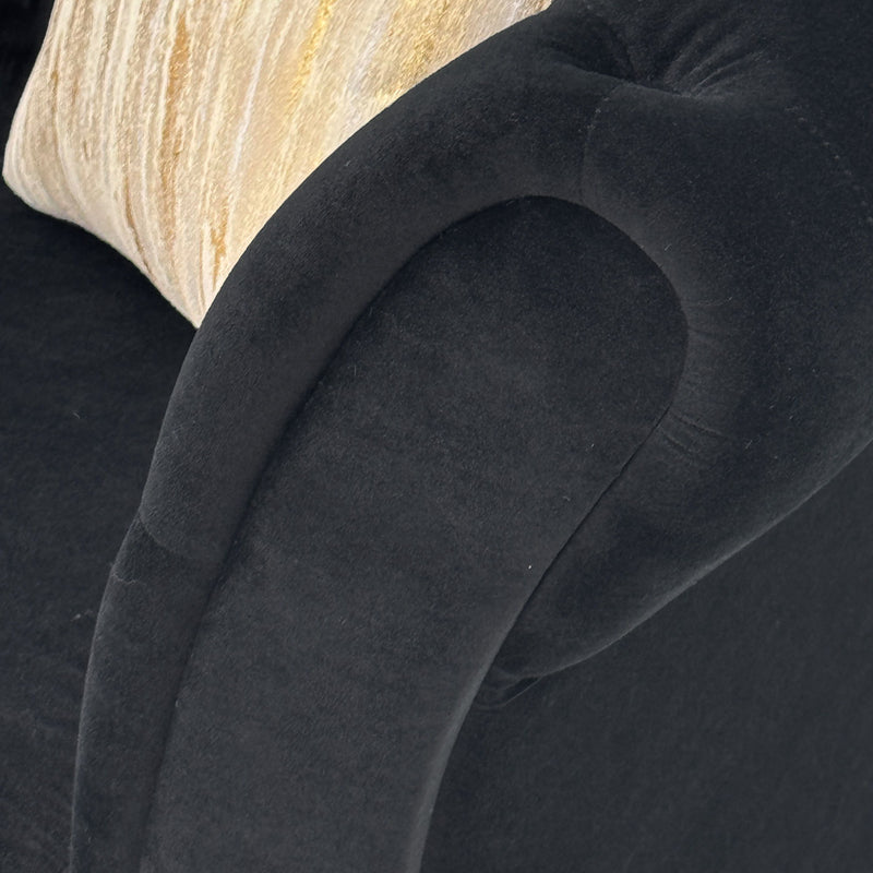 3 Seater Button Tufted Sofa With Rolled Arms, Living Room Couch With 2 Pillows - Black