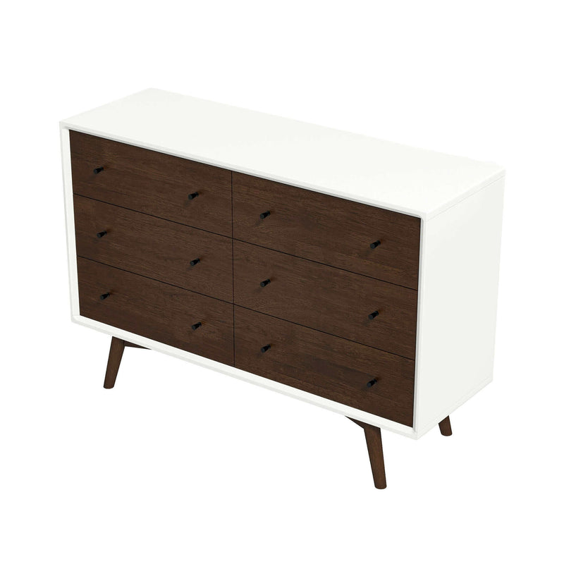 Dresser 6 Drawer - Dark Brown / White