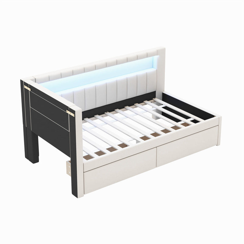 Upholstered Platform Bed With USB Ports And LED Belt