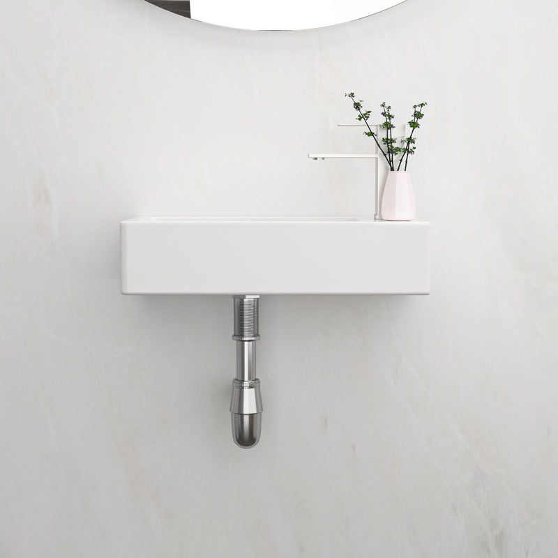 Modern Ceramic Rectangle Wall Mount Bathroom Sink With Single Faucet Hole - White