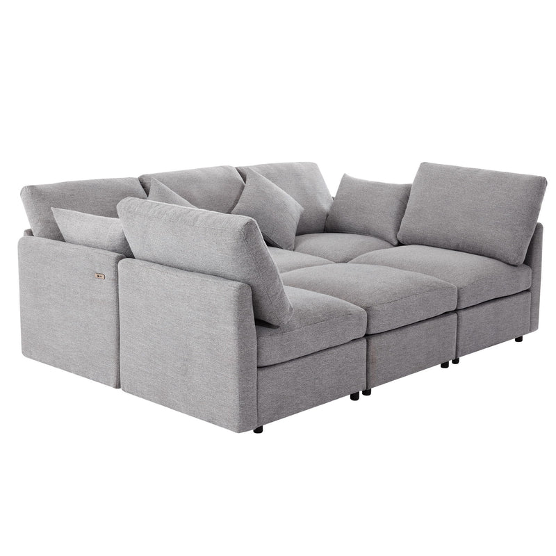 Sectional Sofa Modular U-Shaped With Ottoman & USB Ports