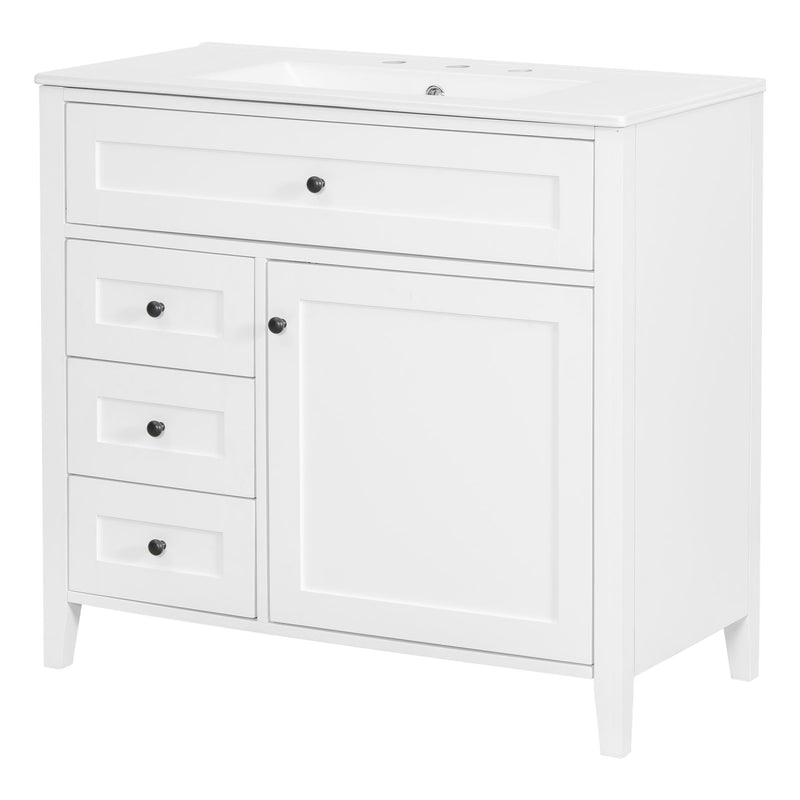 Bathroom Vanity With Sink, 3 Drawers & Cabinet With Adjustable Shelves