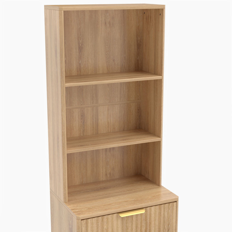 Tall Narrow Fluted Storage Cabinet With Trash Bin Compartment For Kitchen (Trash Can Not Included)