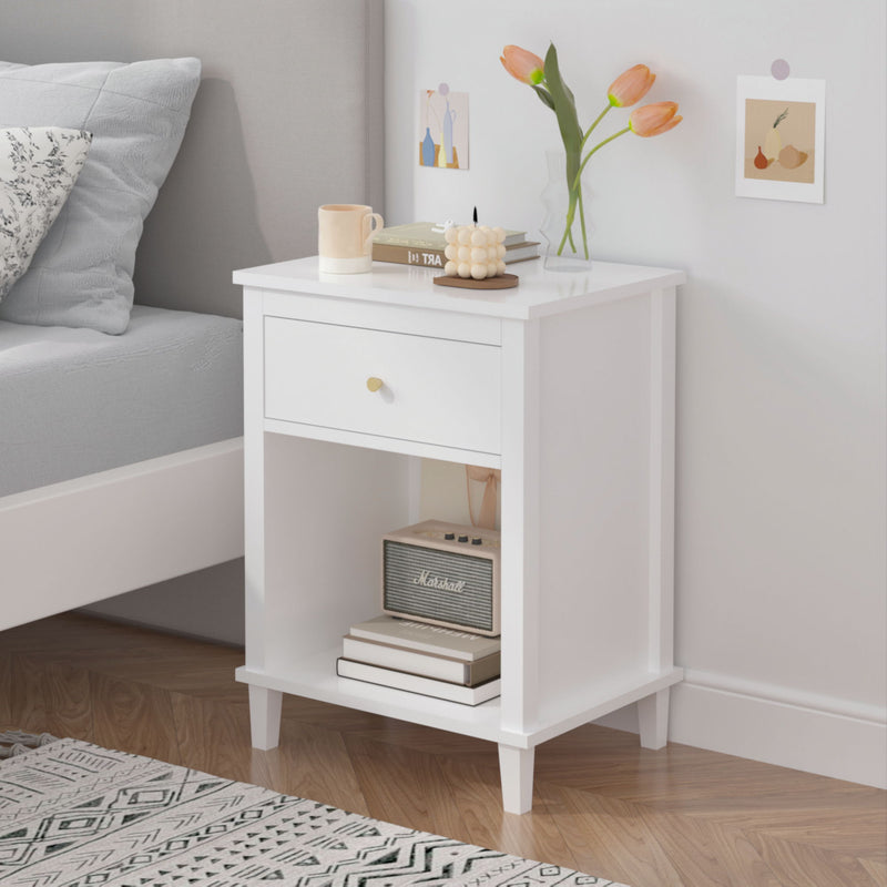 Nightstand & 1 Drawer And 1 Shelf - White