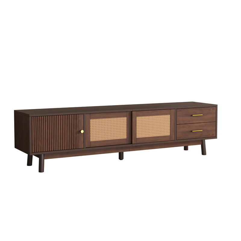 TV Stand For 80" TVs With Sliding Doors And Drawers, Accent Storage Unit - Dark Brown