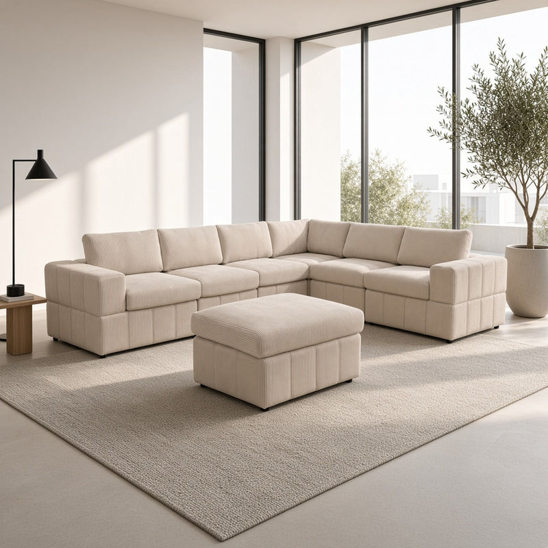 Oversized Modular Sectional Sofa, Reversible With Ottoman