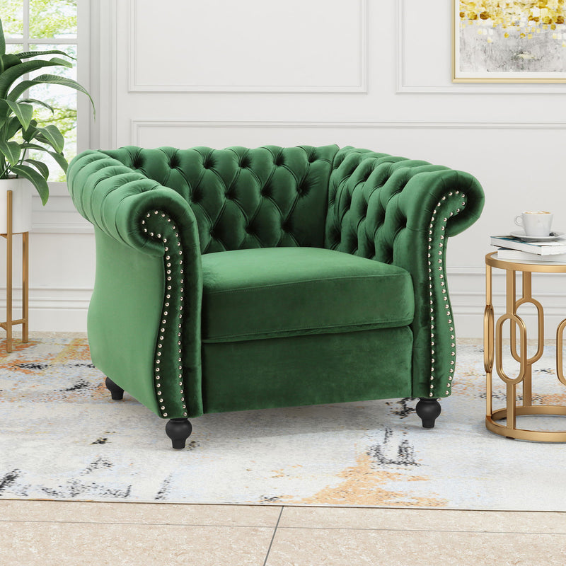 Nexuson - Upholstered Chesterfield Chair With Deep Tufted And Nailhead Trim