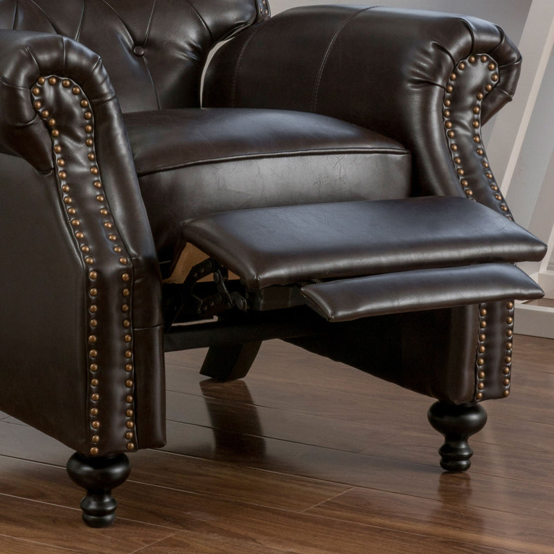 Contemporary Style Push Back Recliner With Button Tufted Stitching And Nailhead Trim