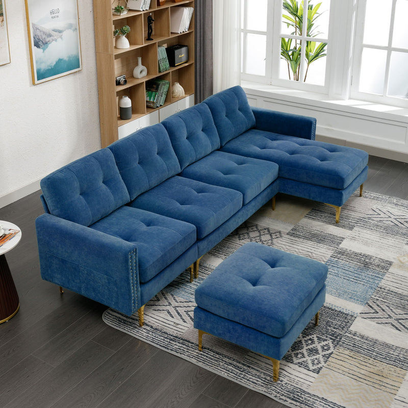 Modern L - Shape Convertible Sectional Sofa With Movable Ottoman