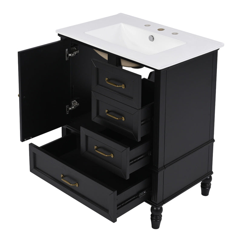 30" Bathroom Vanity With Sink, 3 Drawers, Adjustable Feet