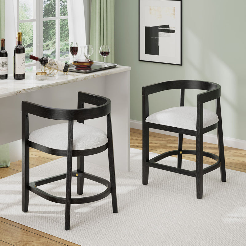Modern Rubberwood Counter Stool Set With Upholstered Seats