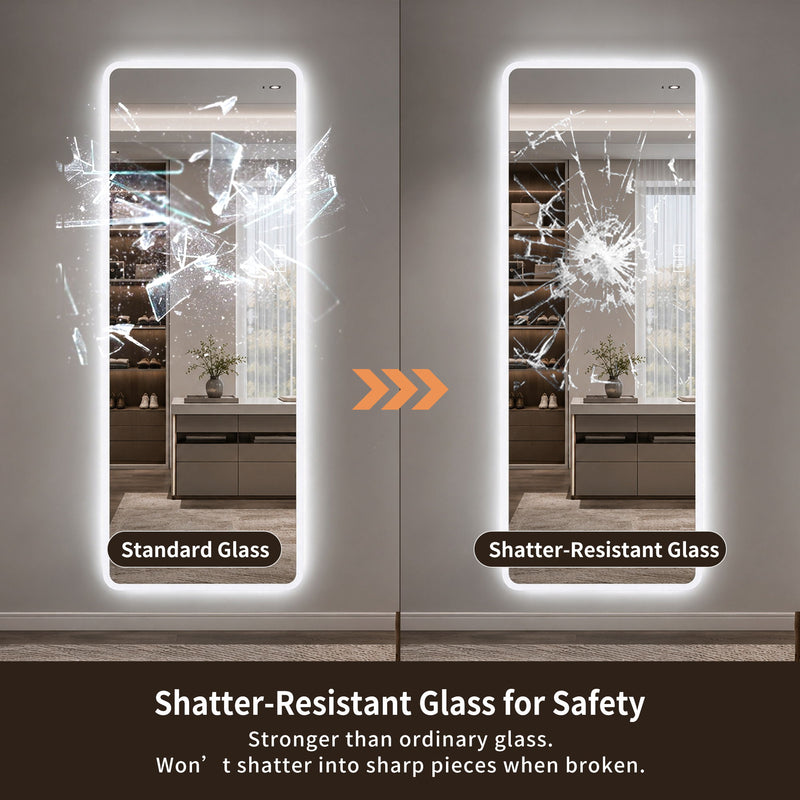 LED Full Length Mirror With Frosted Edge Lighting, 3 Color Temperatures