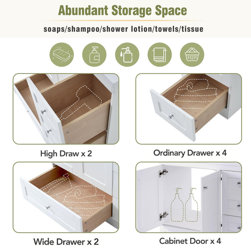 Shaker Free Standing Bathroom Vanity Cabinet & Sink, Soft Close Drawers, Soft Close Doors