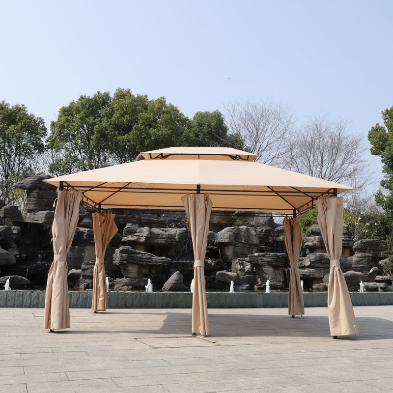 Outdoor Patio Gazebo Tent With Ventilated Double Roof And Sidewall