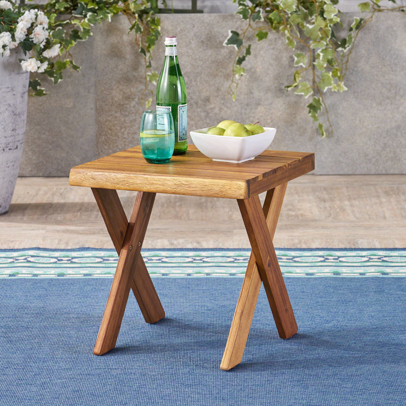 Passion - Outdoor Side Table With Cross Base And Slatted Top - Teak