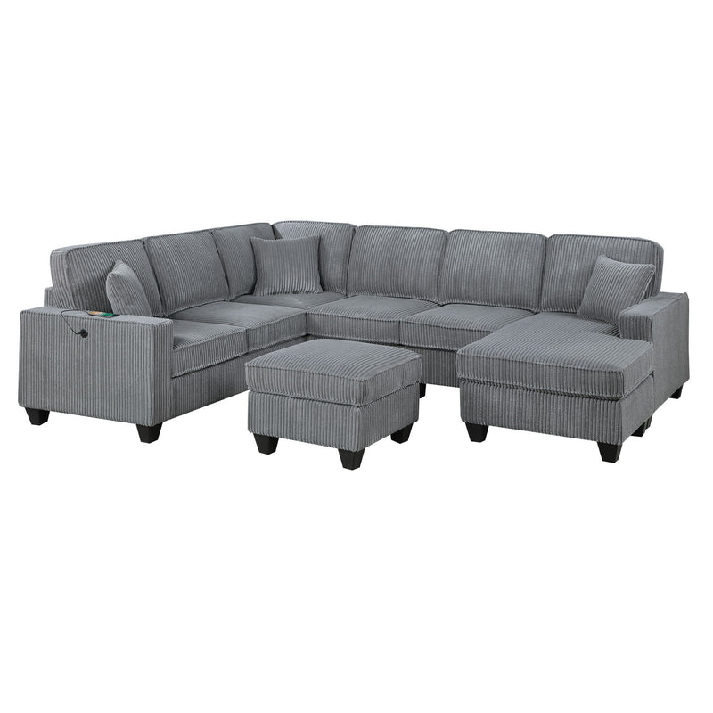 Sectional With Left Arm Facing Loveseat With USB Port With Cocktail Ottoman