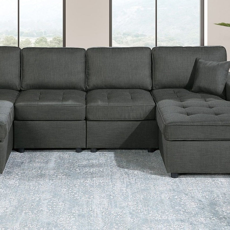 Sectional Sofa Set RAF & LAF Chaise, Tufted Couch Living Room - Gun Ash