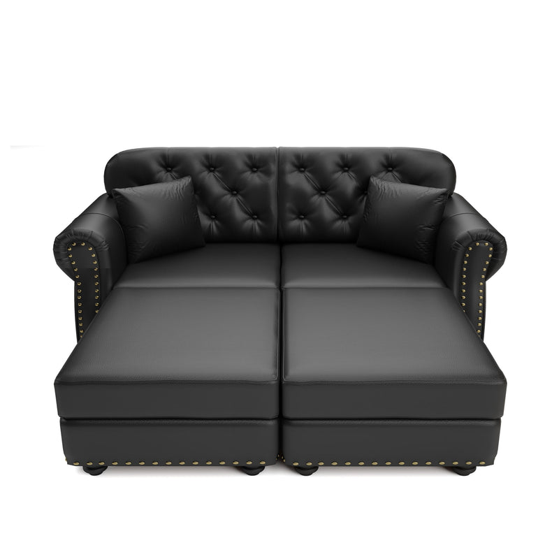 Upholstered Sofa With Nailhead Trim, Rolled Armrests With Ottoman