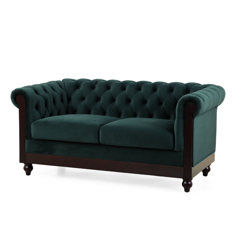 Chesterfield Loveseat Sofa, 2 Person Rolled Arm Upholstered Couch
