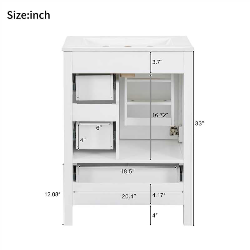 Bathroom Vanity With Sink, Soft-Close Doors, Double-Layer Shelf And 3 Drawers