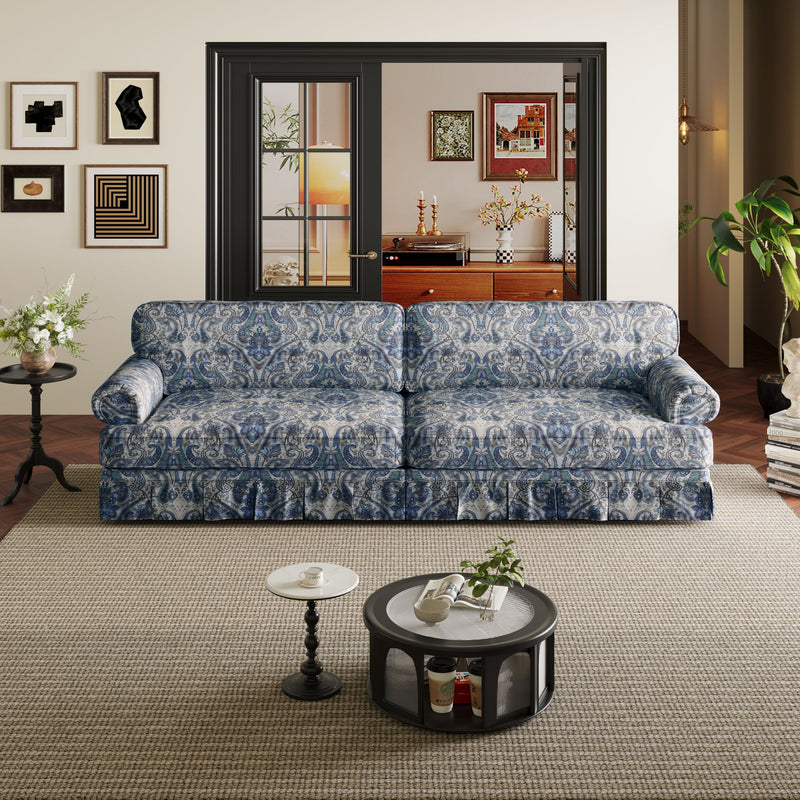 Luxuriously Comfortable Cloud Couch With Elegant Rolled Arms & Pleated Skirt Design