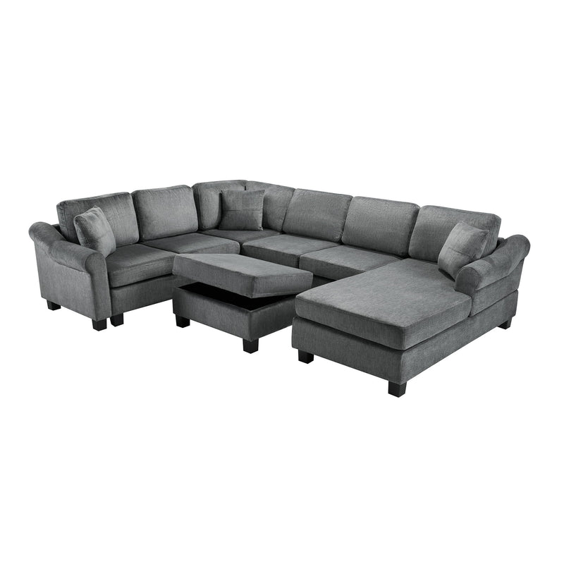 Contemporary U - Shaped Sectional Sofa With Movable Storage Ottoman