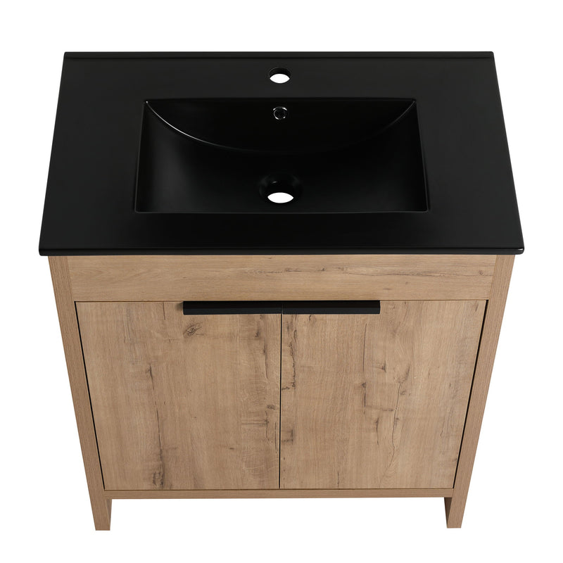 30" Freestanding Bathroom Cabinet With Basin & 2 Soft Close Doors - Imitative Oak