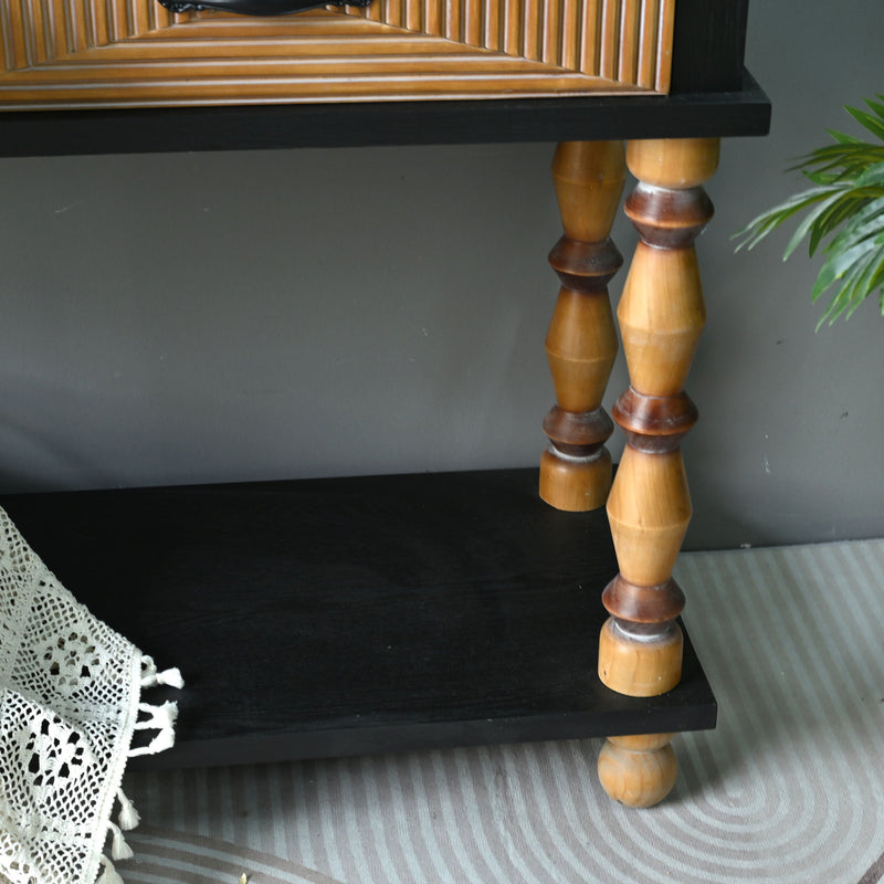 Accent Carved Console Table With Open Shelf And 2 Drawers Living Room - Black / Natural Wood Wash