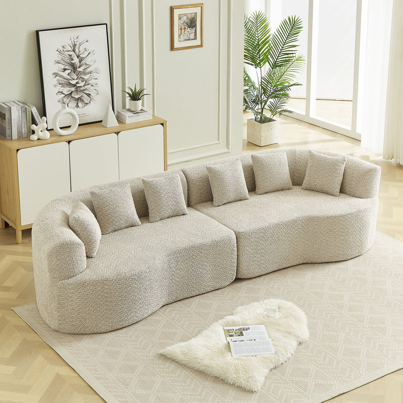 Curved Sectional Oversized Bone Free Cloud Sofa With 6 Pillows, 4 Seater With Deep Seat - Light Khaki