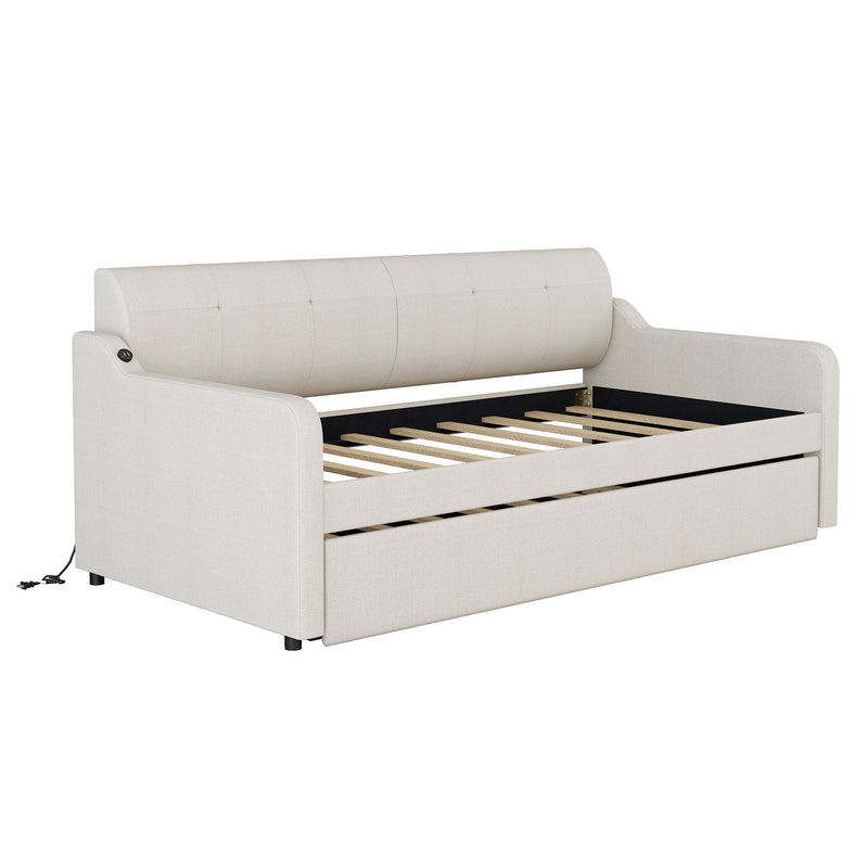 Upholstered Daybed With Trundle And USB Charging