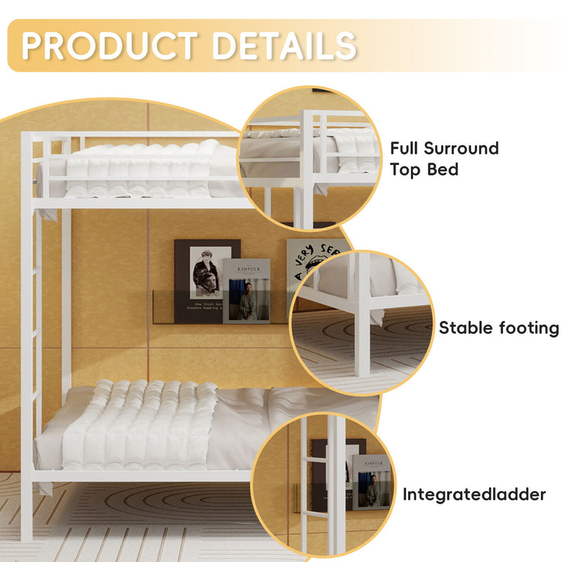 Bunk Bed For Kids, Convertible Frame With Ladders & Guardrail