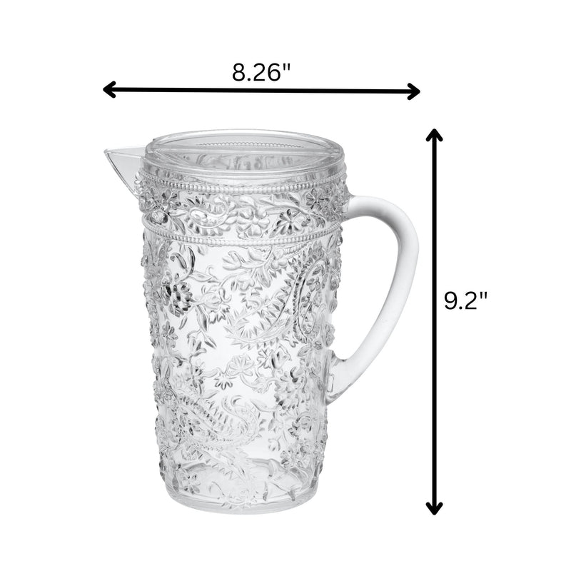 Paisley Unbreakable Plastic Water Pitcher With Lid And Spout