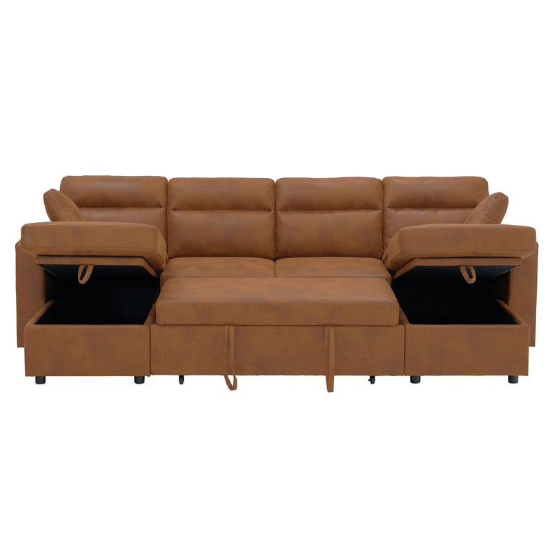 Convertible Sectional Sofa With Storage Chaise, Cup Holders And Pull Out Sleeper