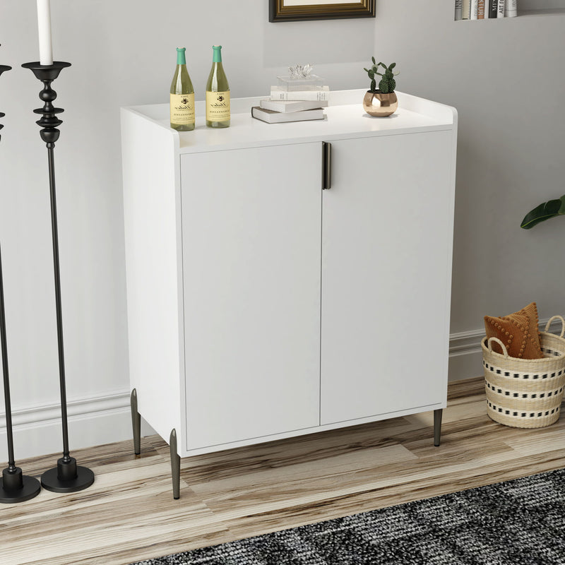 2 Door Wine Bar Cabinet With Adjustable Shelf, Soft-Closing Hinges, And High Feet - White