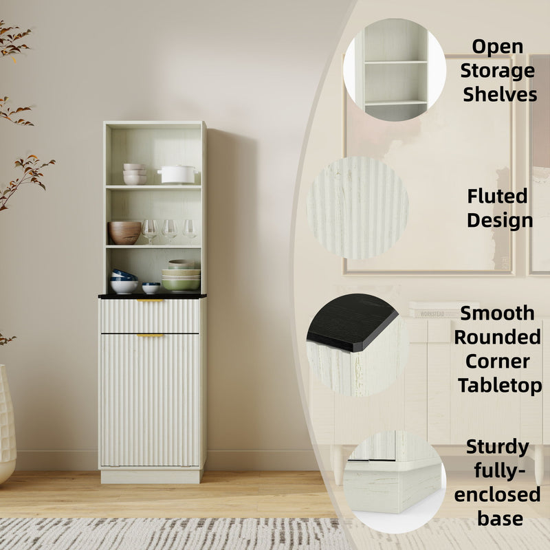 Tall Narrow Fluted Storage Cabinet With Trash Bin Compartment For Kitchen (Trash Can Not Included)