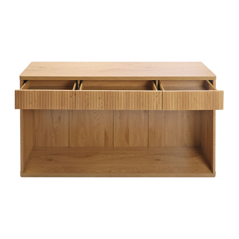 Fluted Console Table With 3 Drawers, Long Sofa Table Behind Couch For Living Room