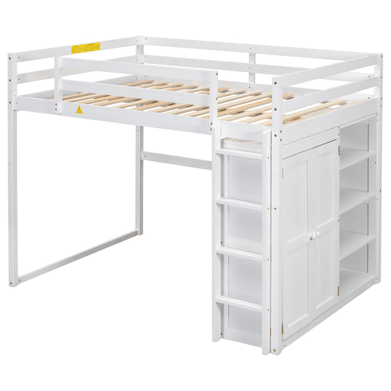 Loft Bed With Built In Wardrobe, Storage Shelves, And LED Light