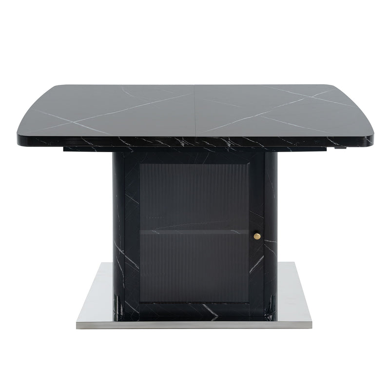 Modern Rectangle Dining Table With Stretchable Top, Storage Cabinet