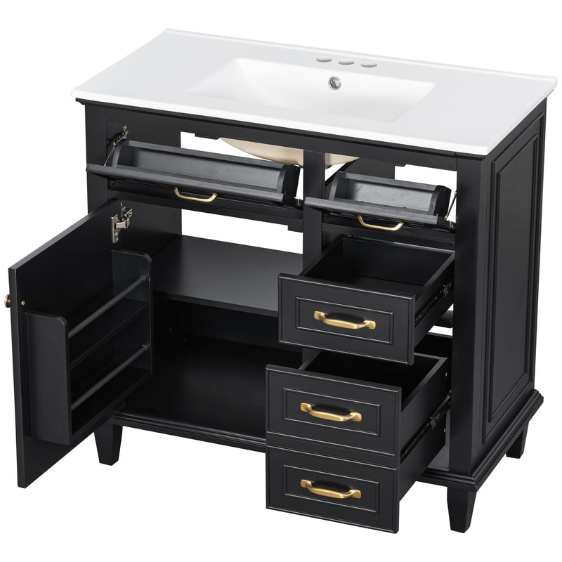 Modern Bathroom Vanity With Sink Top, Flip Drawers, Adjustable Shelf