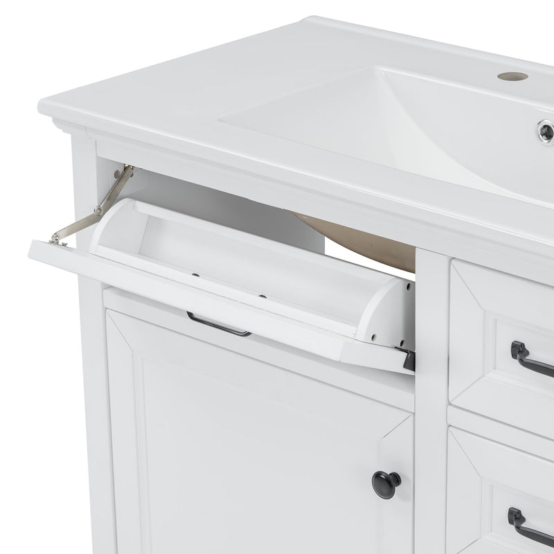 36" Bathroom Vanity With Sink, 2 Tip-Out Drawers, Soft Close Hinges