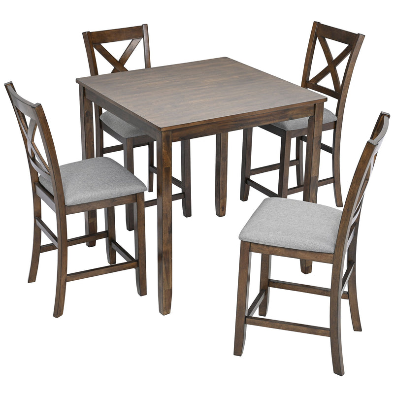 5 Piece Dining Table Set, Wooden Dining Square Table Set For 4
