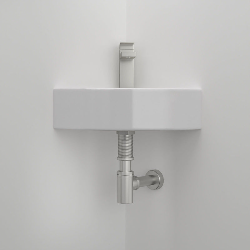 Triangle Porcelain Wall Mount Vessel Sink With Single Faucet Hole & Overflow - White